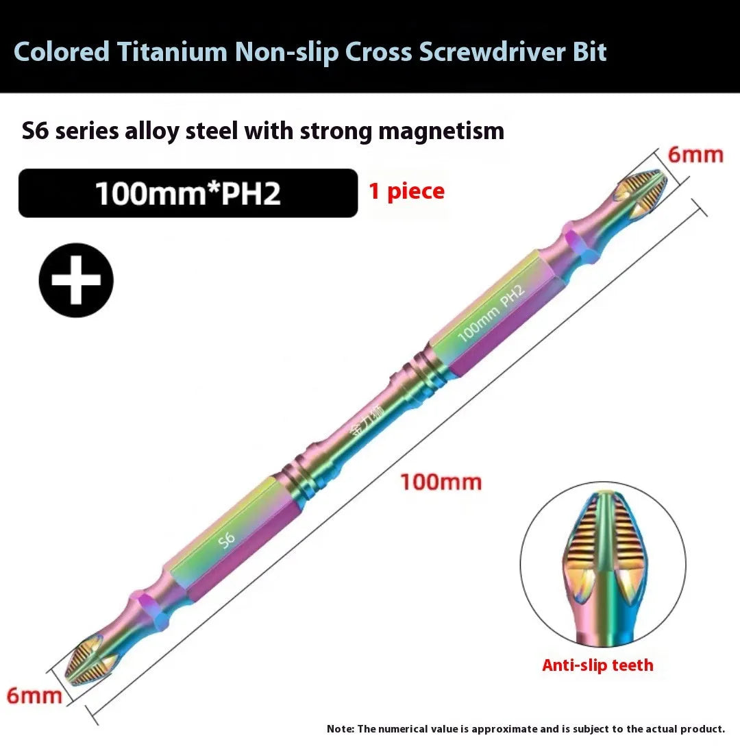 S6 colour titanium anti-slip cross screwdriver head in alloy steel, 50mm length shown