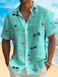 Men's loose fit short sleeve Hawaiian shirt with a colourful digital print pattern on polyester fabric.