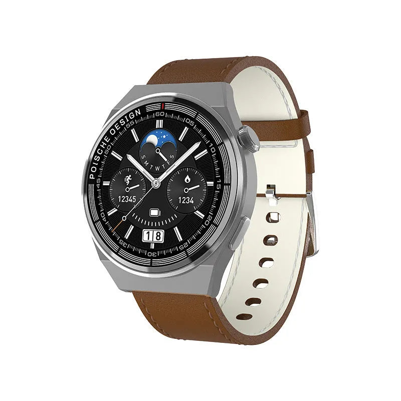 Black multifunction smartwatch with 1.39-inch tempered glass screen on a silicone wrist strap