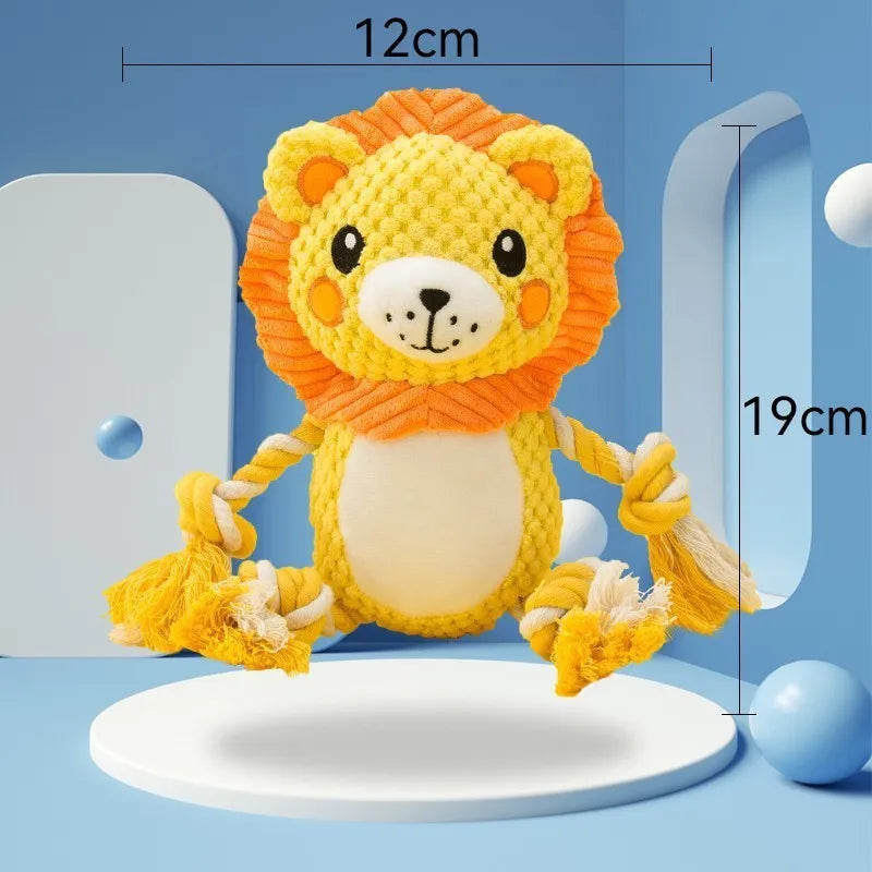 Monkey and lion plush squeaky dog toys bundle for medium and large breed dogs