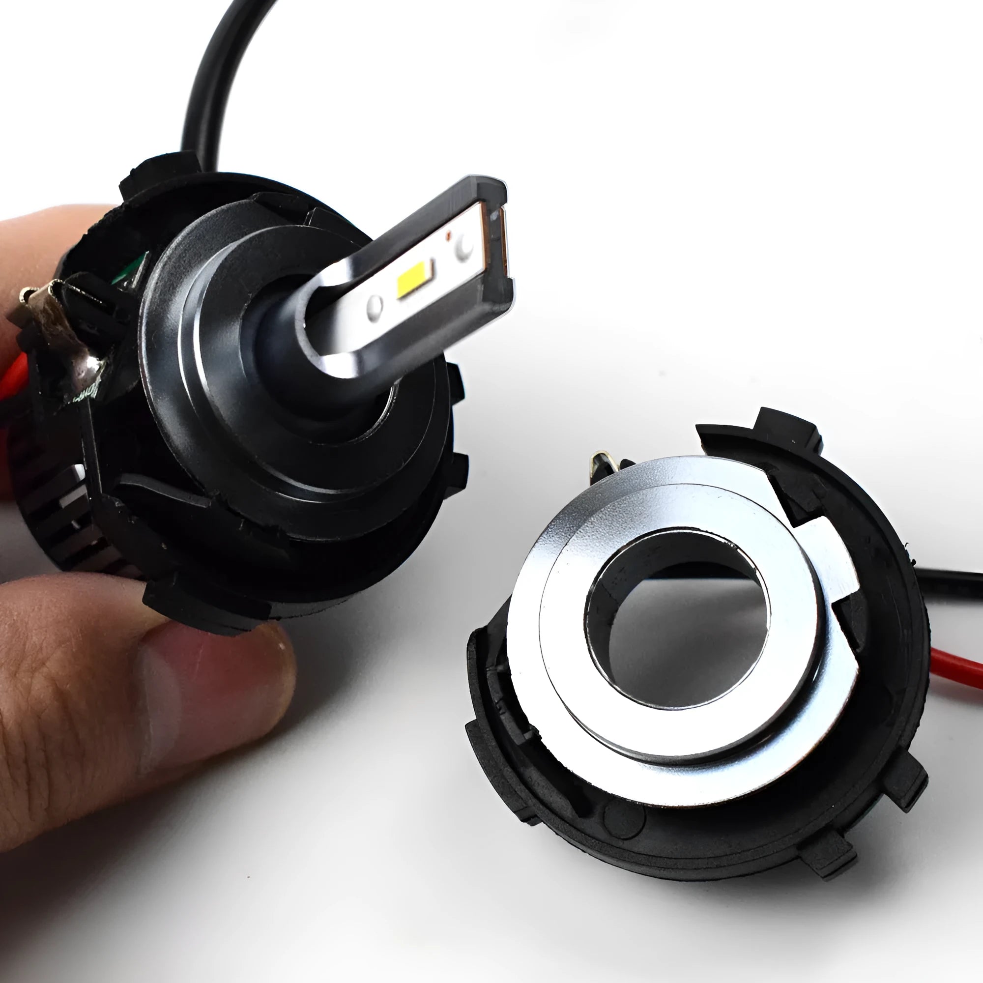 Black H7 LED headlight adapter bracket for Volkswagen Golf Jetta halogen to LED conversion