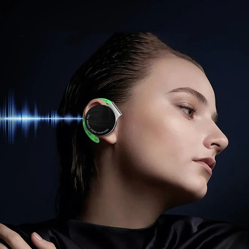 Black and white sports wireless Bluetooth earphones with bilateral stereo ear plug design.