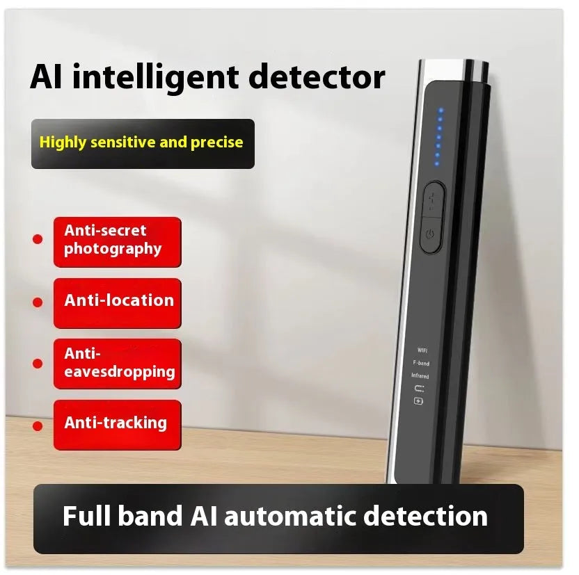 Black or silver plastic Signal Search anti-spy camera detector showing its compact size.