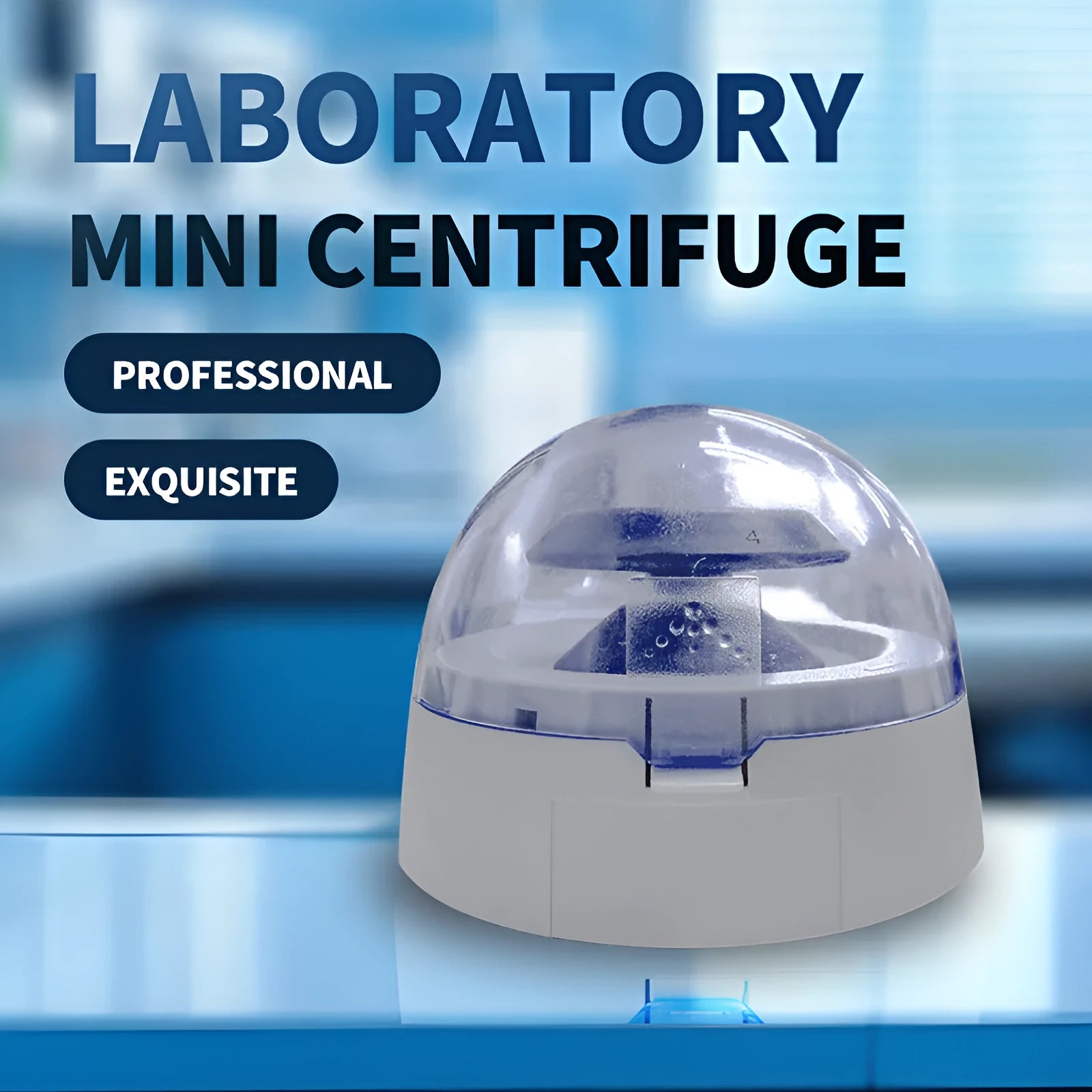 Compact mini laboratory centrifuge on benchtop showing 157mm width and 170mm height dimensions