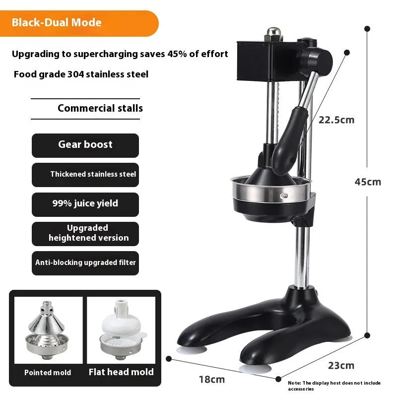 Vertical stainless steel manual juicer with multiple tip and colour options