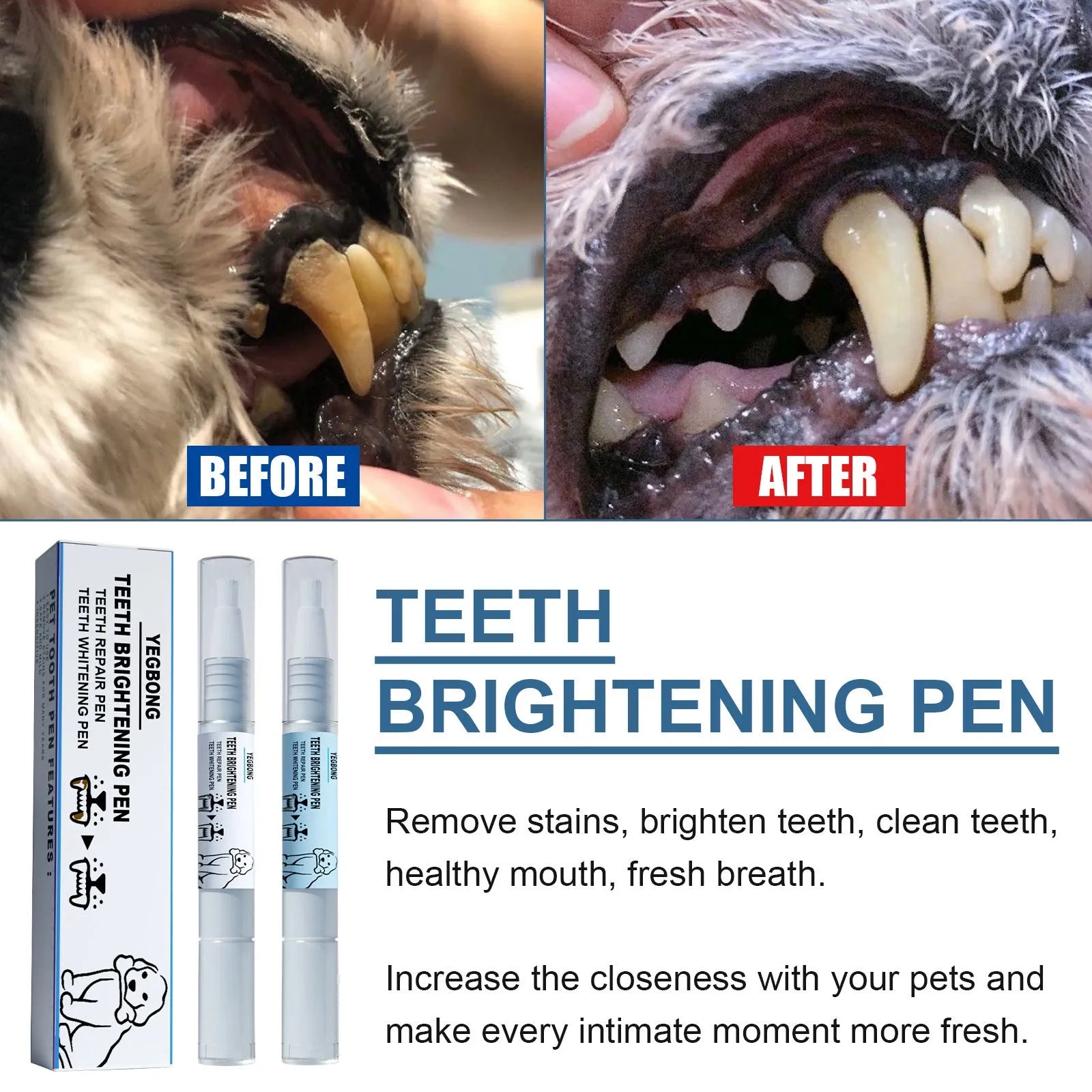 Yegbong pet teeth whitening pen for dogs and cats with dental brushes
