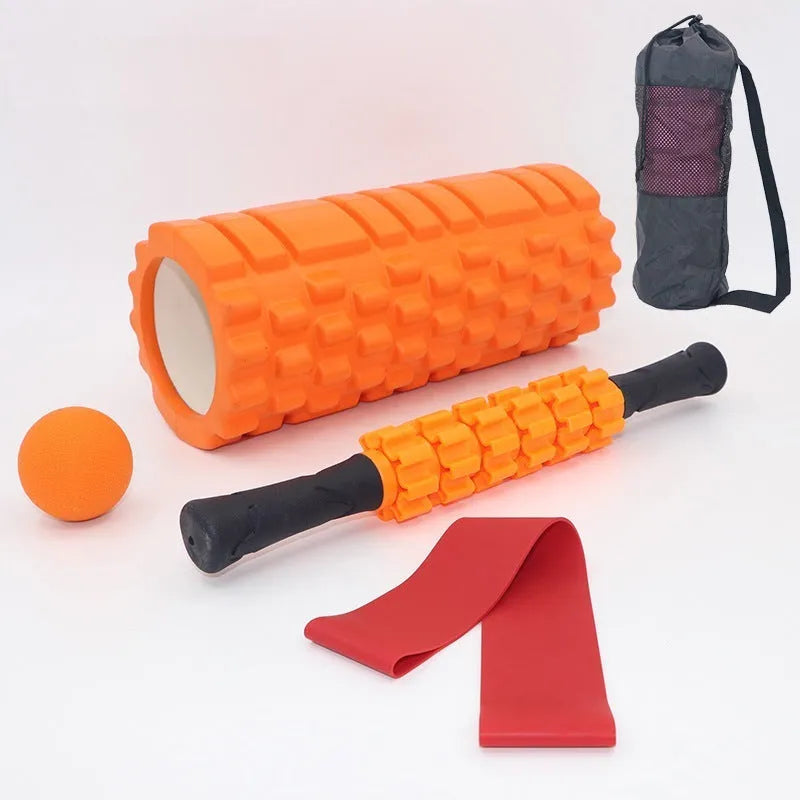Black fitness foam roller measuring 33cm with EVA and PVC construction for muscle massage