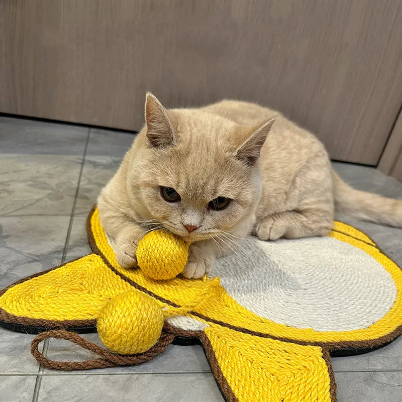 Yellow Corgi butt design sisal cat scratching board with anti-slip base