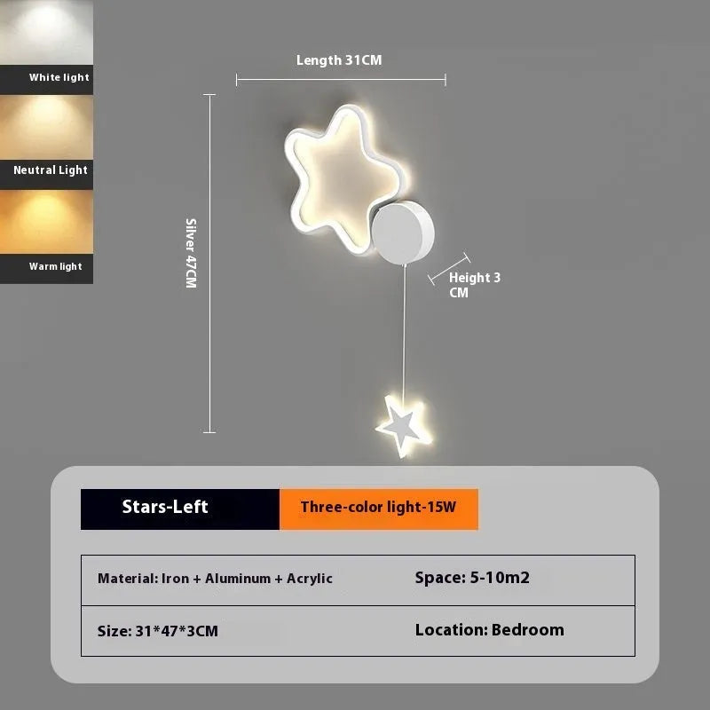 A white cloud-themed children's wall lamp with a left-facing orientation and LED light mounted on a bedroom wall.