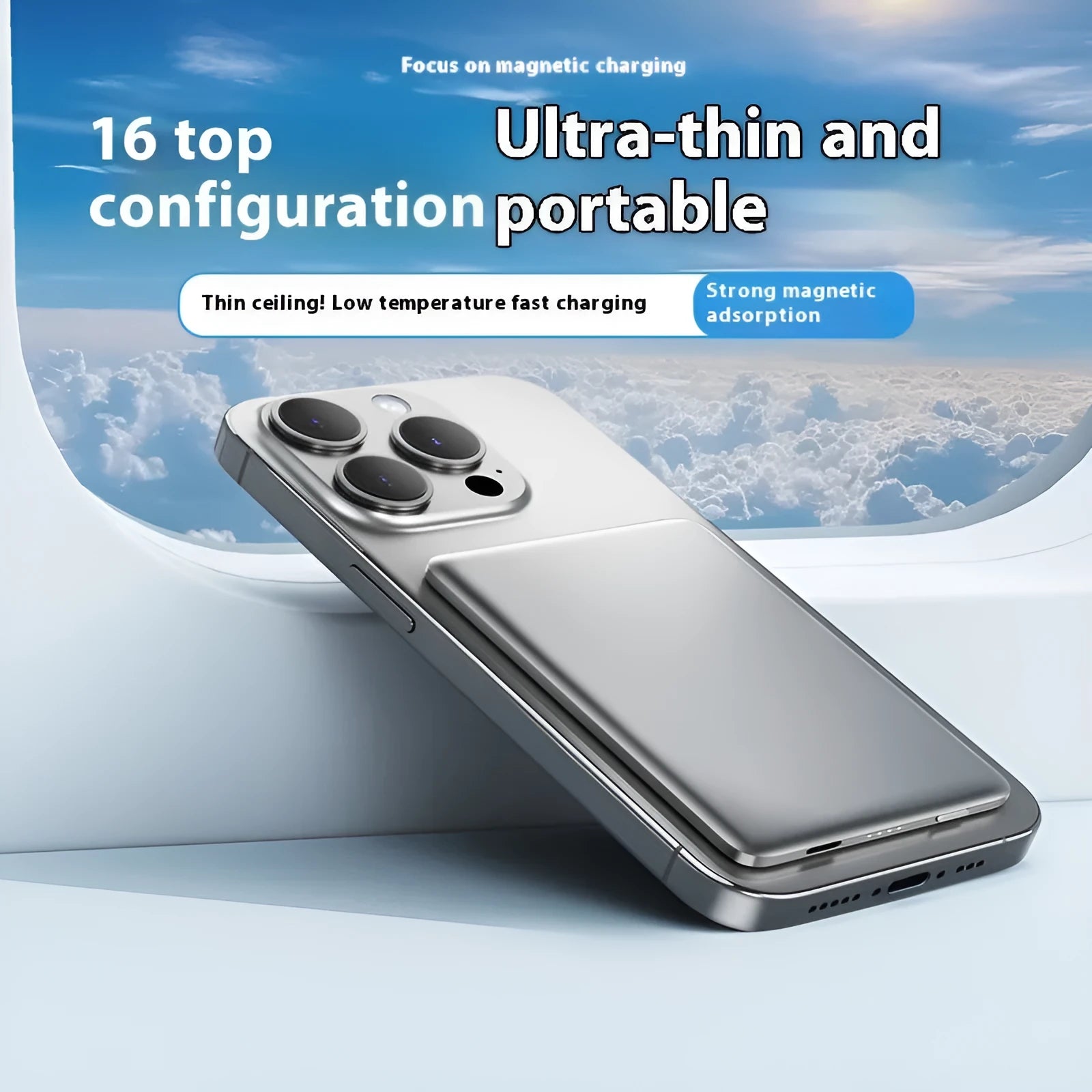 Gun grey magnetic wireless power bank with ultra-thin alloy shell and Creative design
