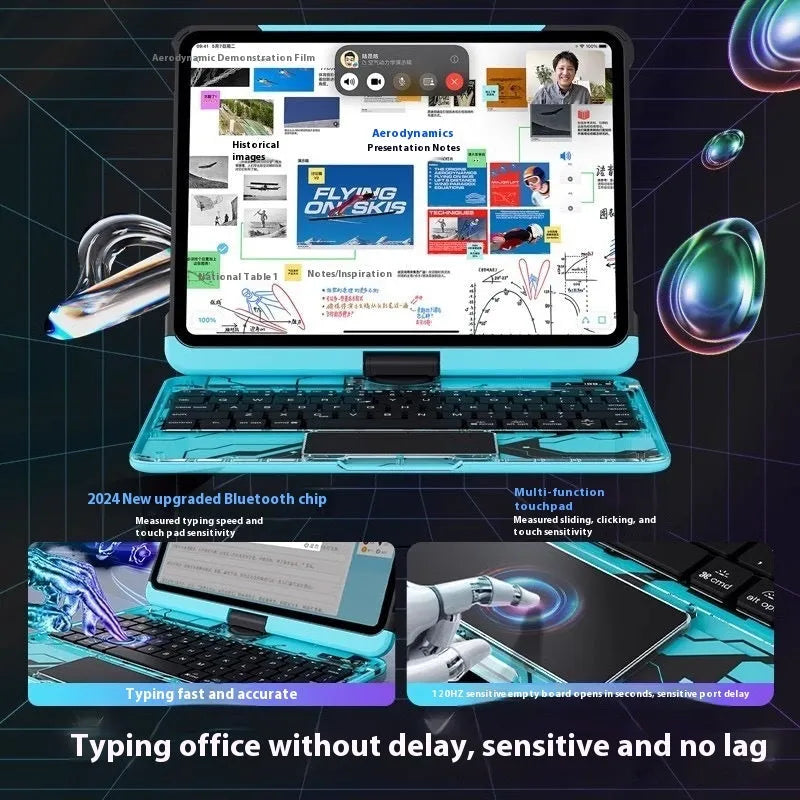 Blue iPad protective case with integrated keyboard for Pro 13 inch and Air models