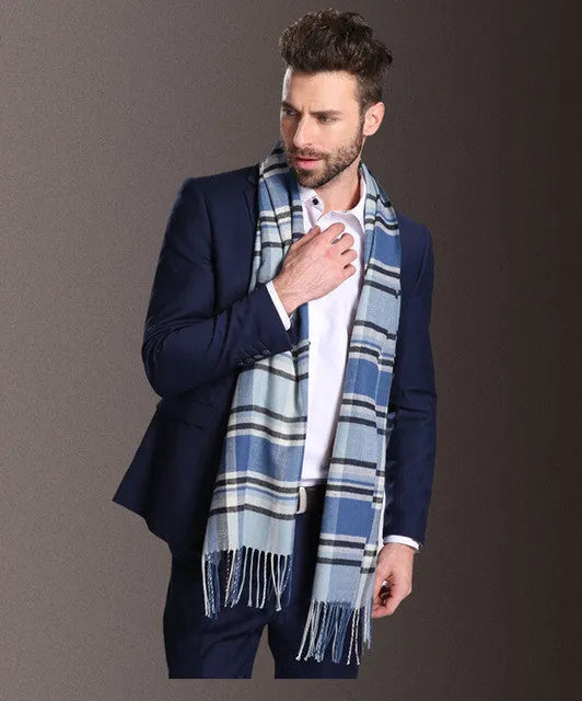 Men tartan polypropylene shawl scarf with plaid pattern, 180cm length, 70cm width