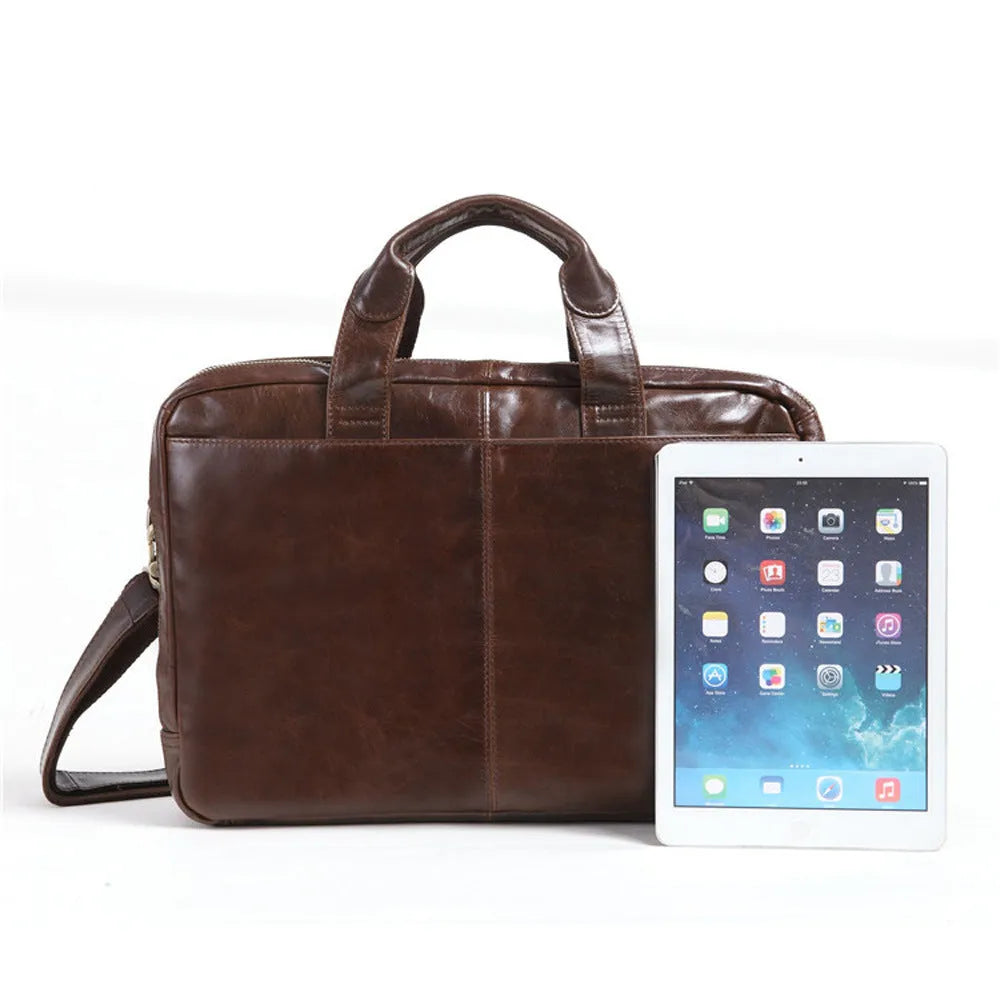 Brown cowhide leather business briefcase with 18-inch size for professional travel