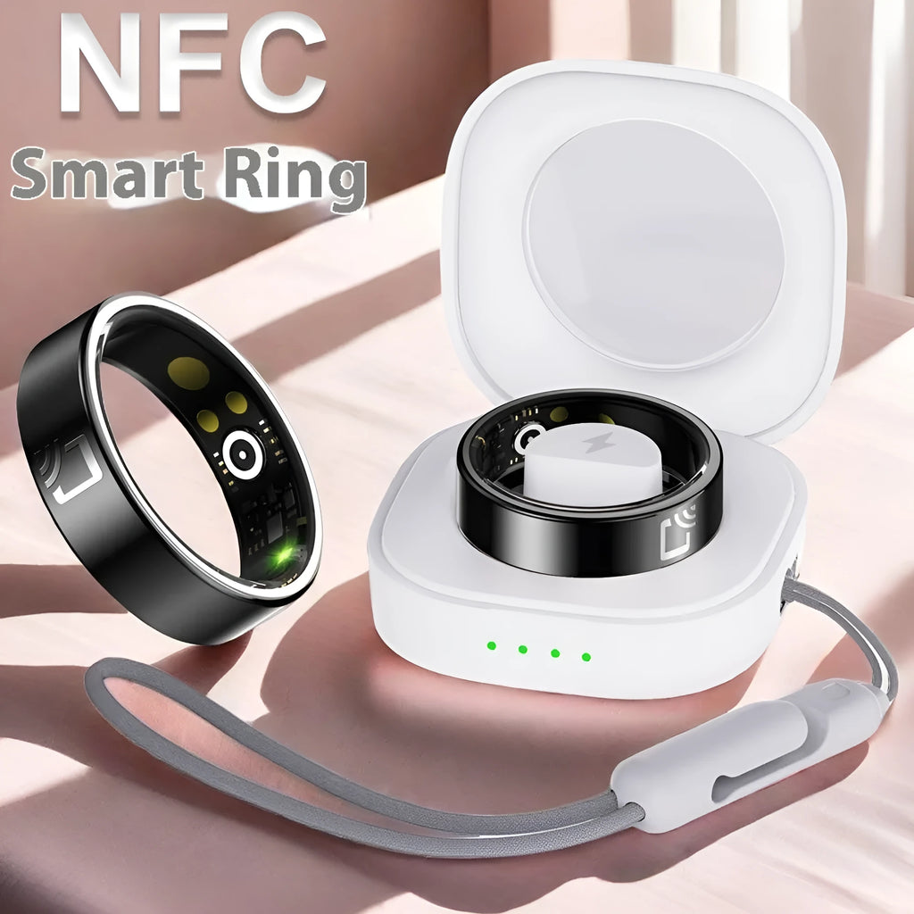 Black ceramic smart ring for heart rate and blood oxygen monitoring with waterproof design