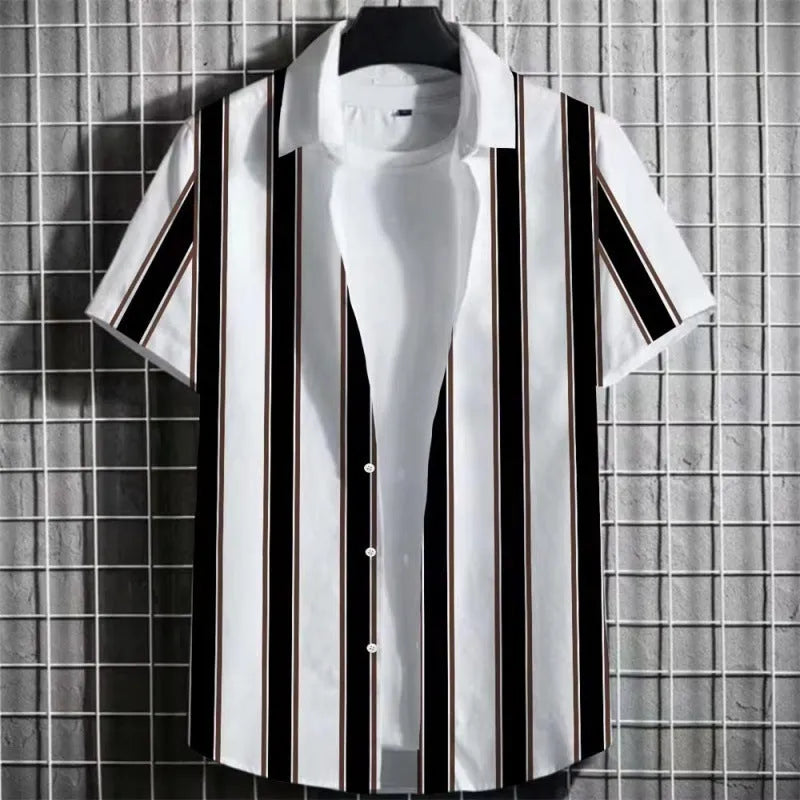 Men's striped linen T-shirt with 3D printed graphic in multiple colour options