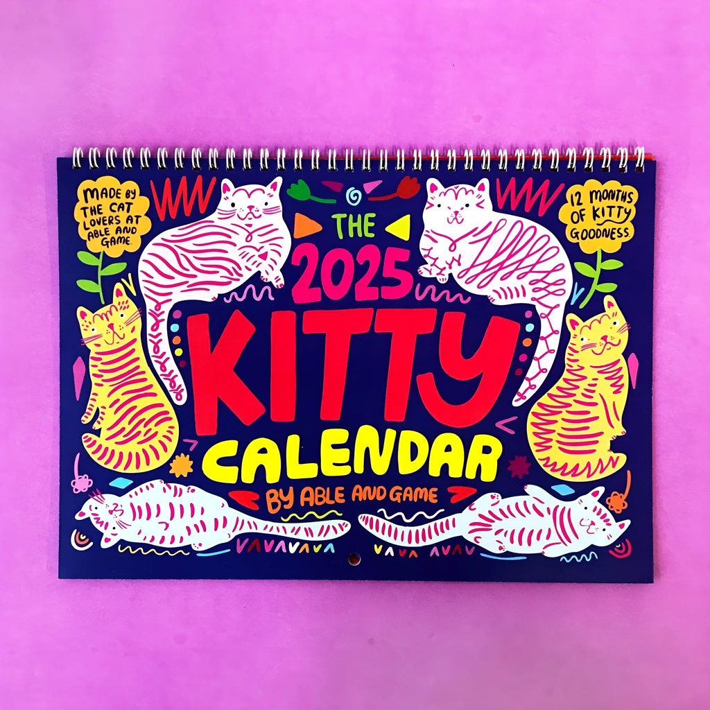 A3 landscape cat themed wall calendar planner for 2024 or 2025 year
