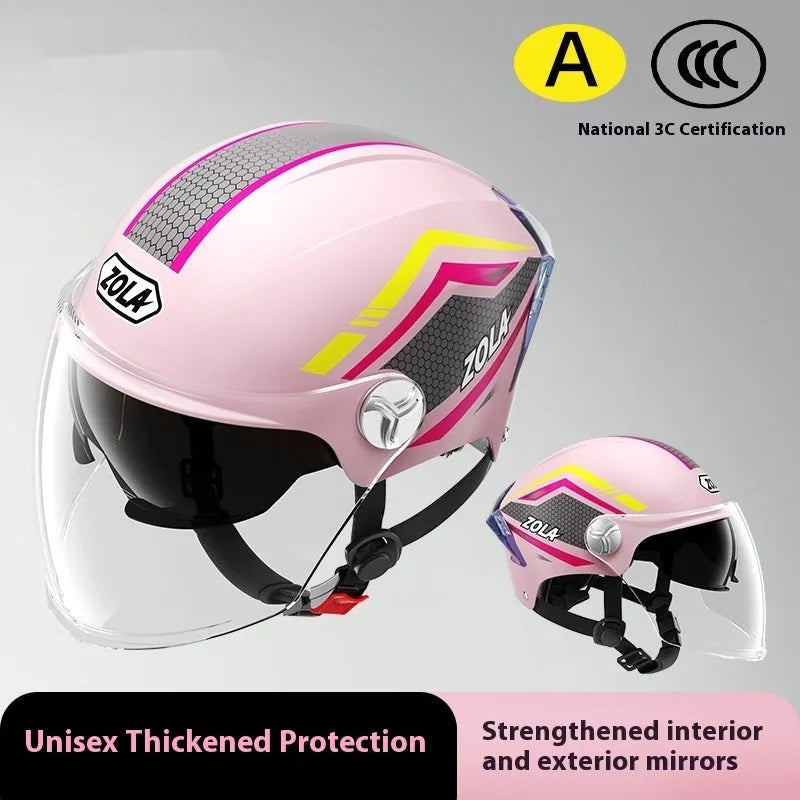 Children's 3C certified battery motorcycle half helmet in various colour options with mirror finishes