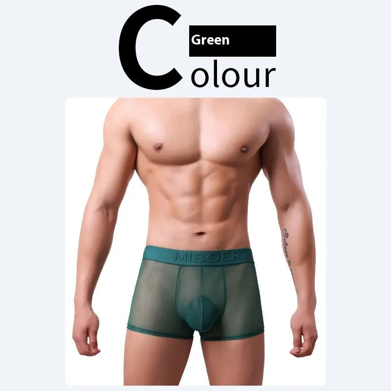 Men's thin invisible breathable boxer shorts in quick drying polyester fabric showing colour options
