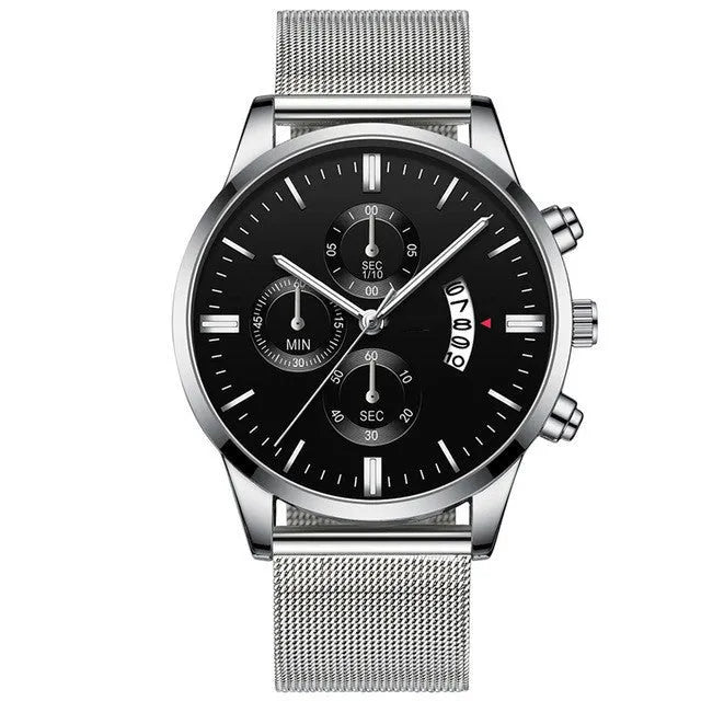 Men's stainless steel quartz watch with mesh band in a two-tone colour option.