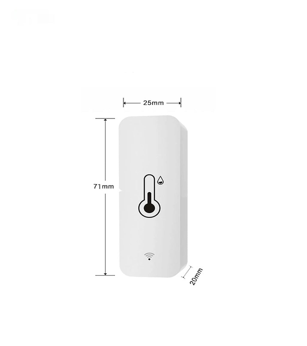 White WiFi temperature and humidity sensor with compact rectangular ABS housing