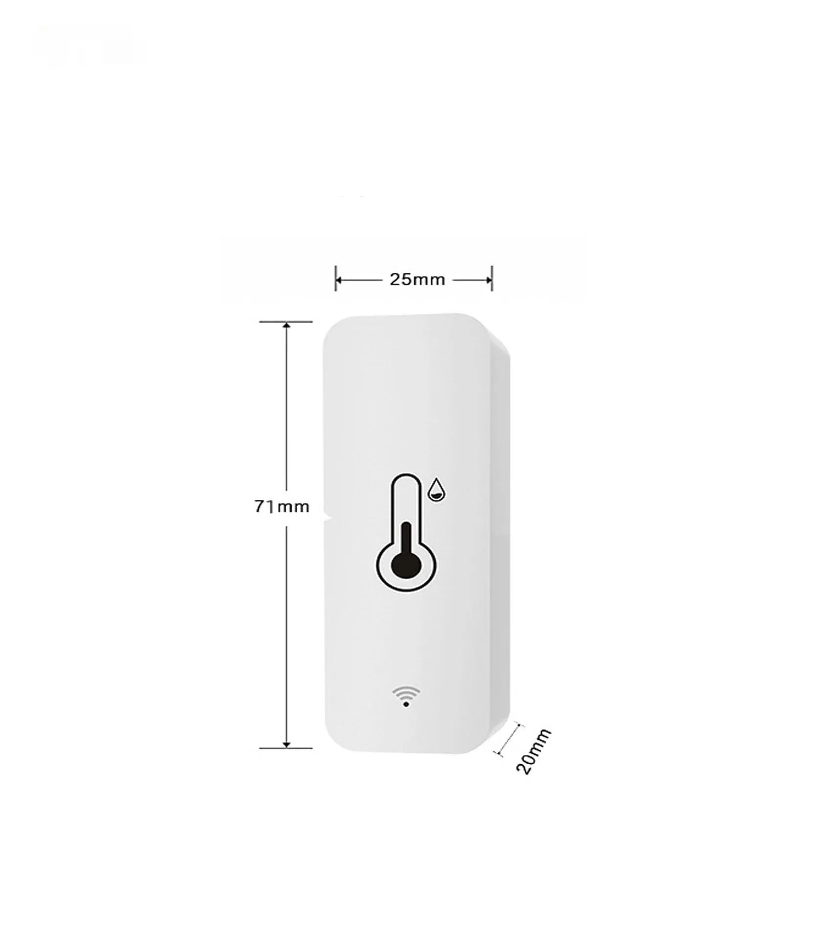 White WiFi temperature and humidity sensor with compact rectangular ABS housing