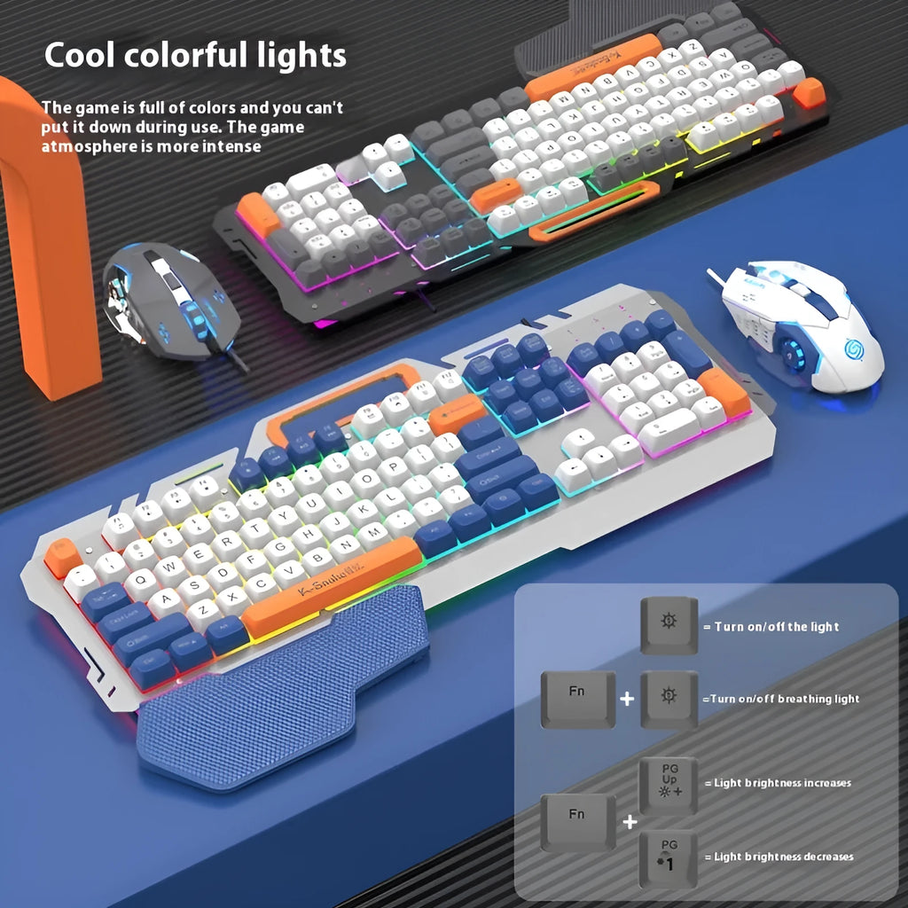 Blue wired gaming keyboard and mouse set with backlit keys and 1.5m USB cable