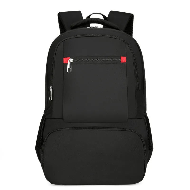 Oxford cloth insulated backpack with curved shoulder straps showing dry-wet separation compartments and pull rod belt accessory