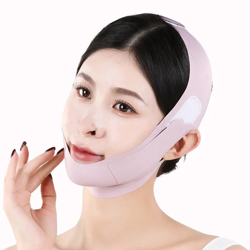 Purple and green V face shaping mask with anti-sagging bandage for facial lifting and tightening