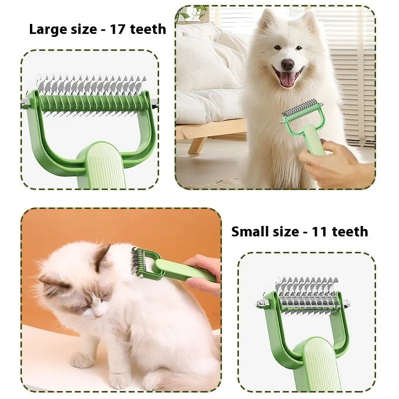 Green pet unknotting comb with stainless steel teeth and plastic handle for dog grooming