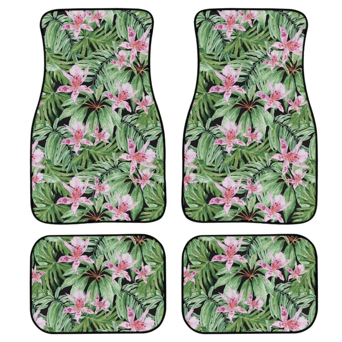 Black rubber car floor mats four-piece set showing textured surface and 20mm thickness.