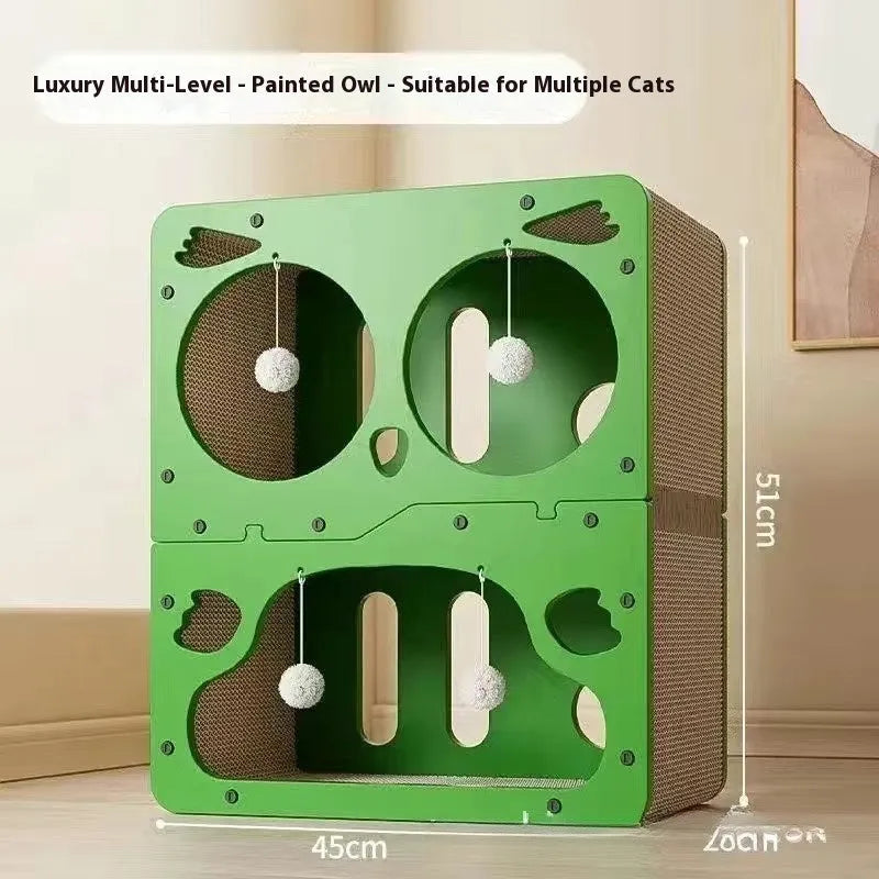 Double layer cat scratching board nest with scratching surface and enclosed resting area