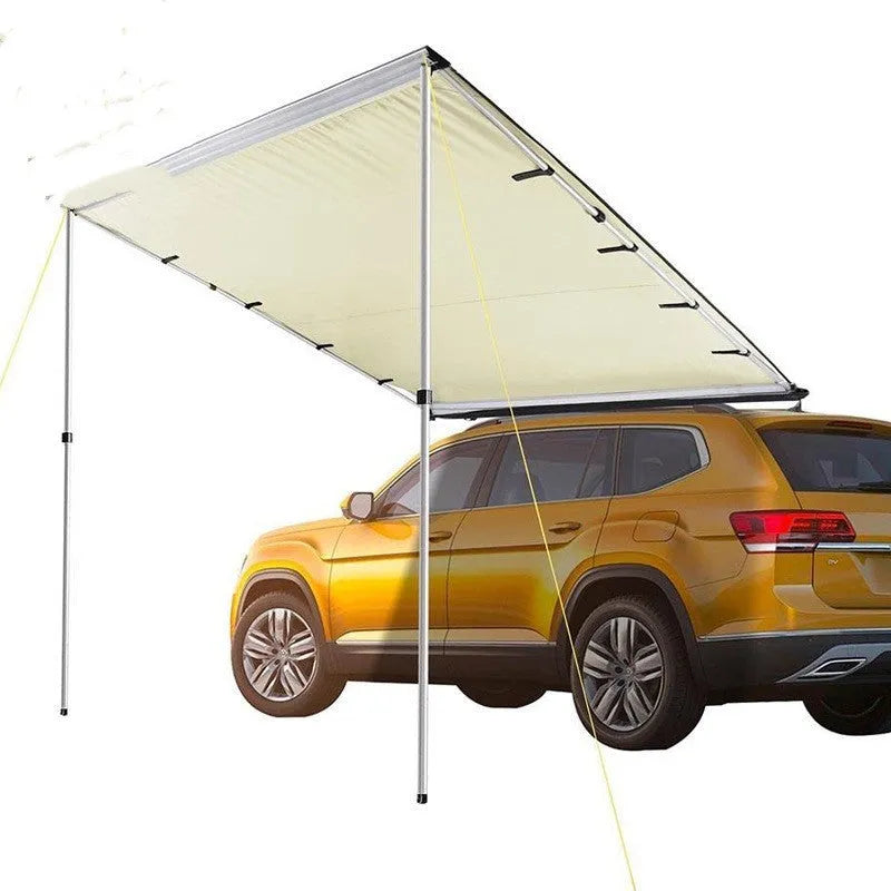 Single layer rainproof camping tent with aluminium poles shown in a size option, with optional side fabric.