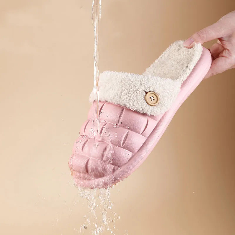 Plaid EVA slippers with detachable plush lining in multiple colours for women