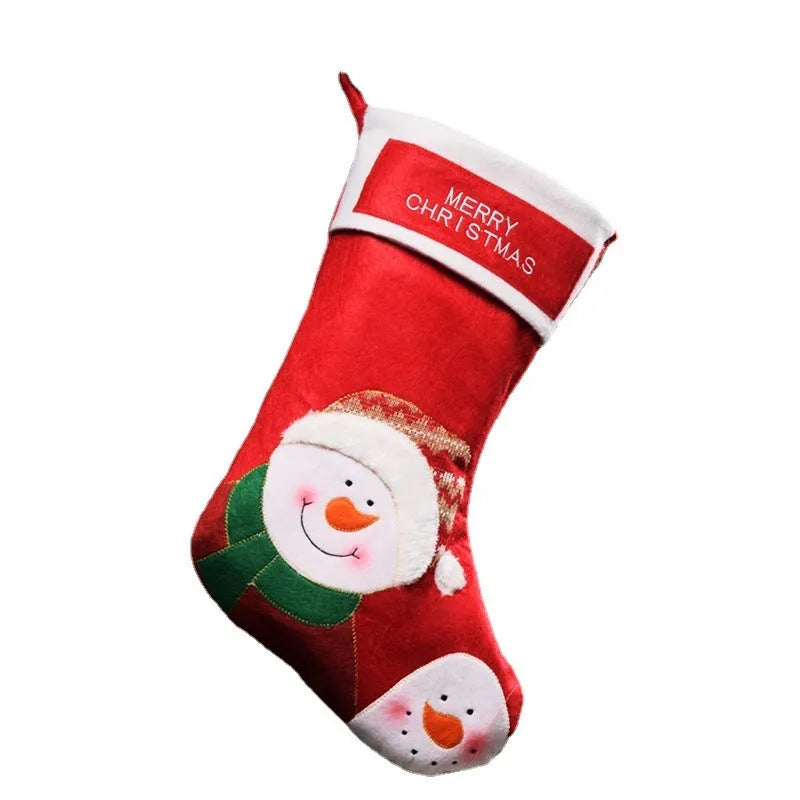 Non-woven fabric Christmas stocking pendant with elk, elderly snowman, and snowman designs