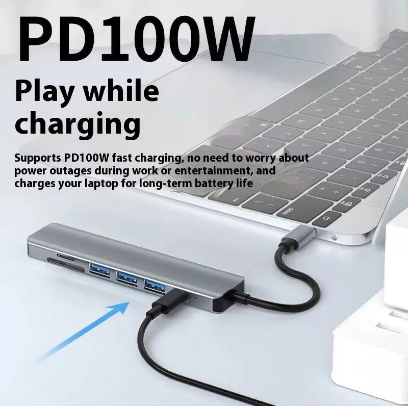Type-C 7-in-1 expansion dock with HDMI port, USB 3.0 hub, and 15cm connecting cable