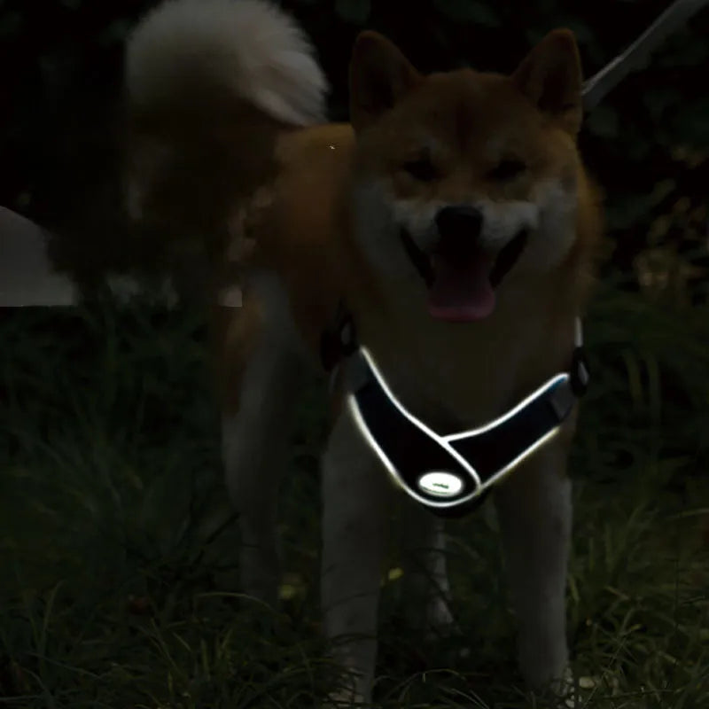 Adjustable reflective dog harness vest in breathable mesh material with metal control ring