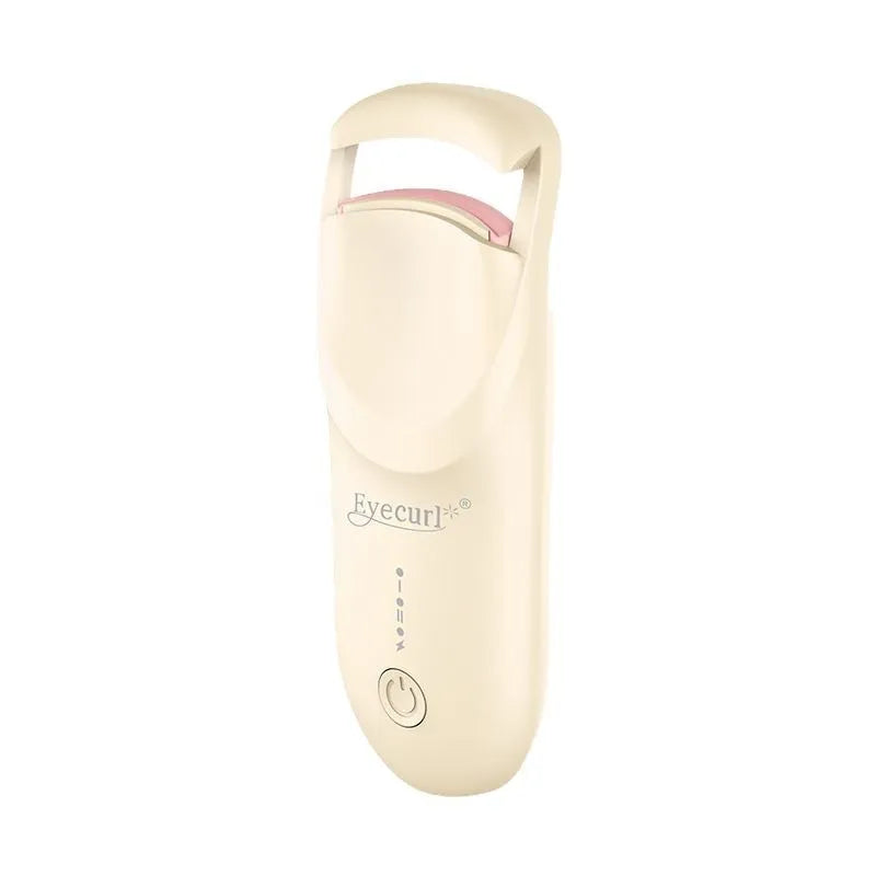 USB-rechargeable electric heating eyelash curler in cream white colour with cable