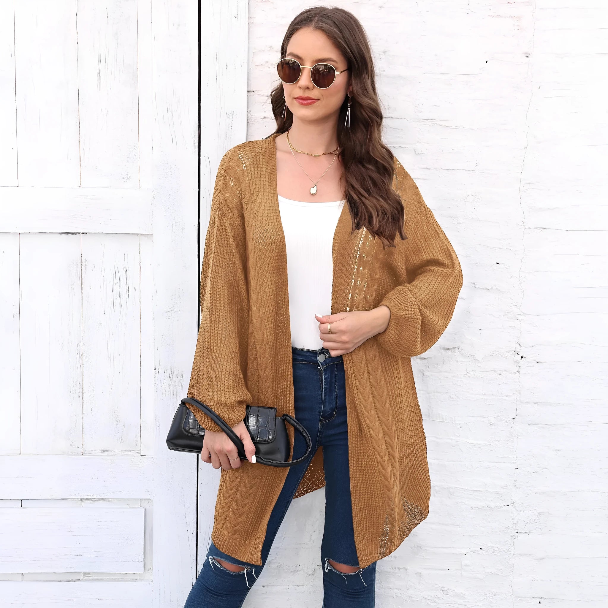 Women's loose acrylic sweater coat in free size with European American styling