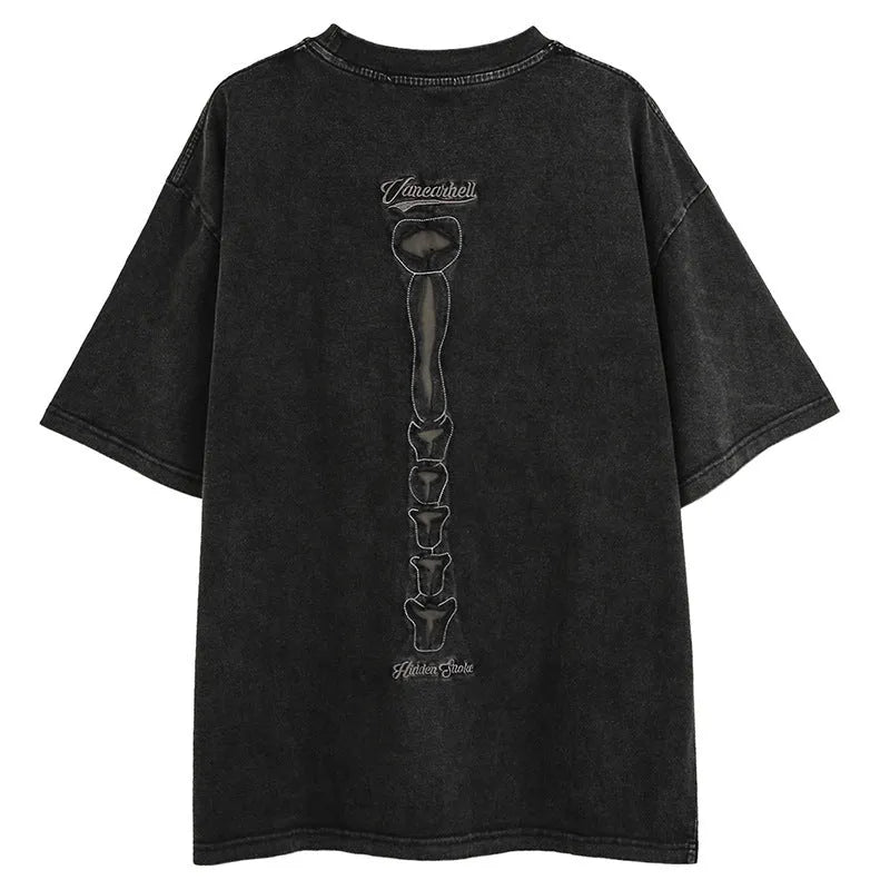 Skull pattern loose-fit cotton t-shirt with drop shoulders in black colour