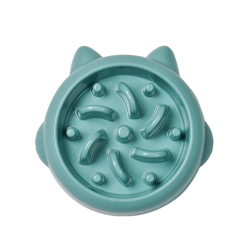 Bone-shaped slow feeder pet bowl in PP plastic showing interior maze design for slower eating