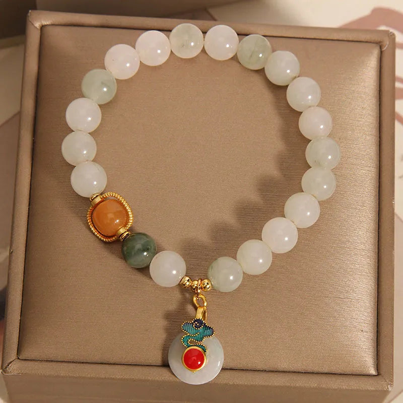 Ice jade women's bracelet with Xiangyun peace buckle and pearl decorative elements