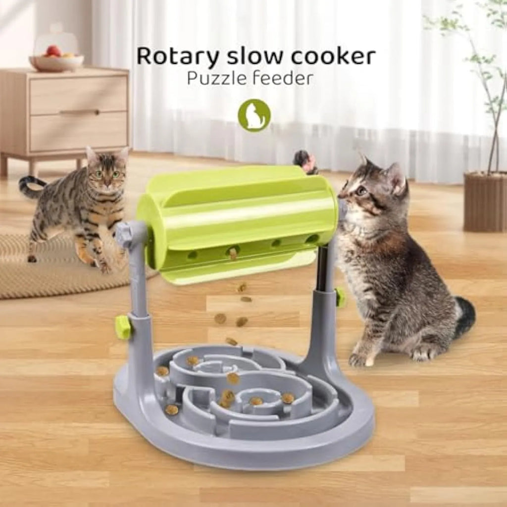 Blue interactive slow feeder puzzle bowl for pets with raised patterns and adjustable height