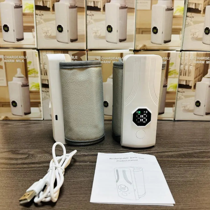 Grey and white car charger milk warmer with 12V plug for portable bottle heating