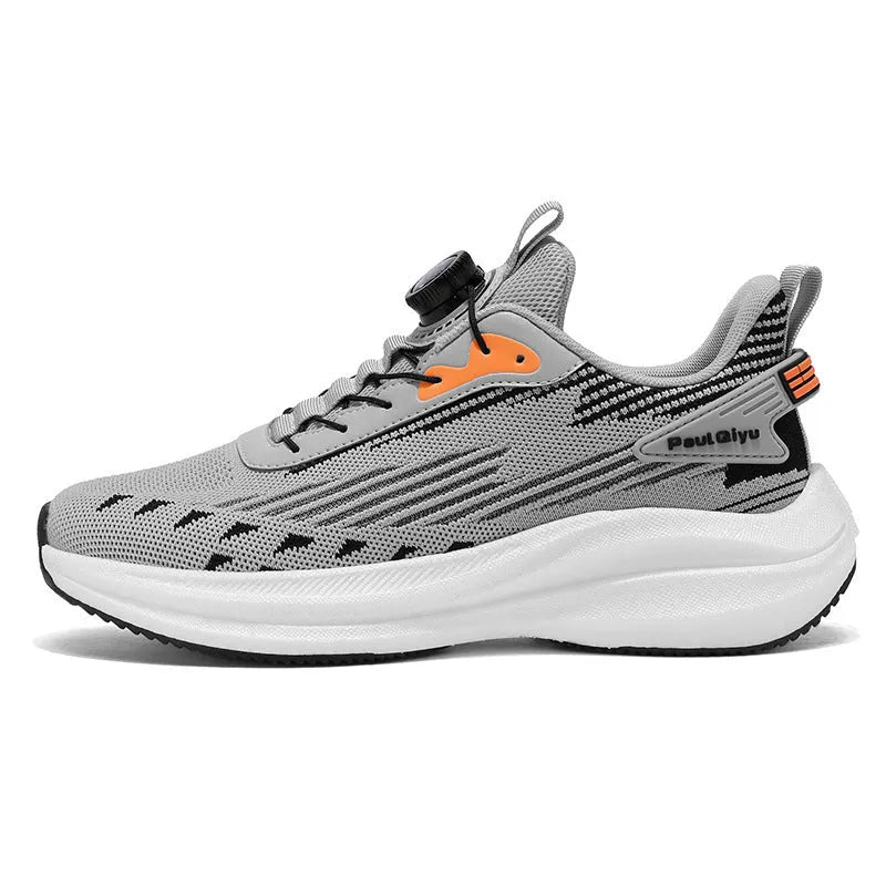 Men's rotating buckle Fly-kit mesh casual sports running shoes in three colour options