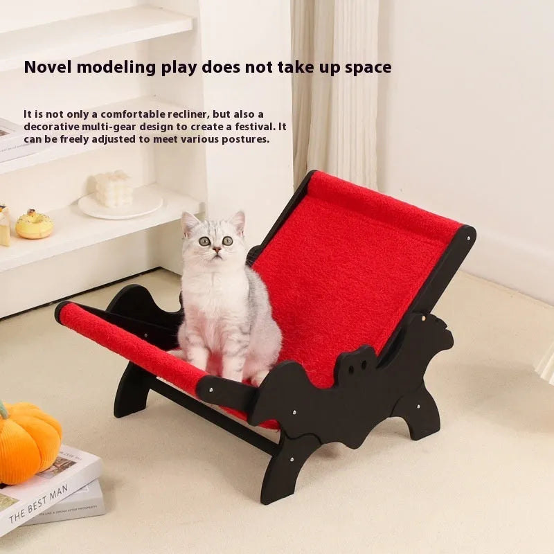 Black and red Halloween style wooden cat recliner lounge chair for indoor pet use