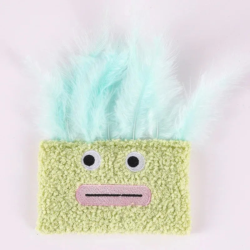 Colourful catnip plush toy with big mouth explosion head shape on a soft fabric body