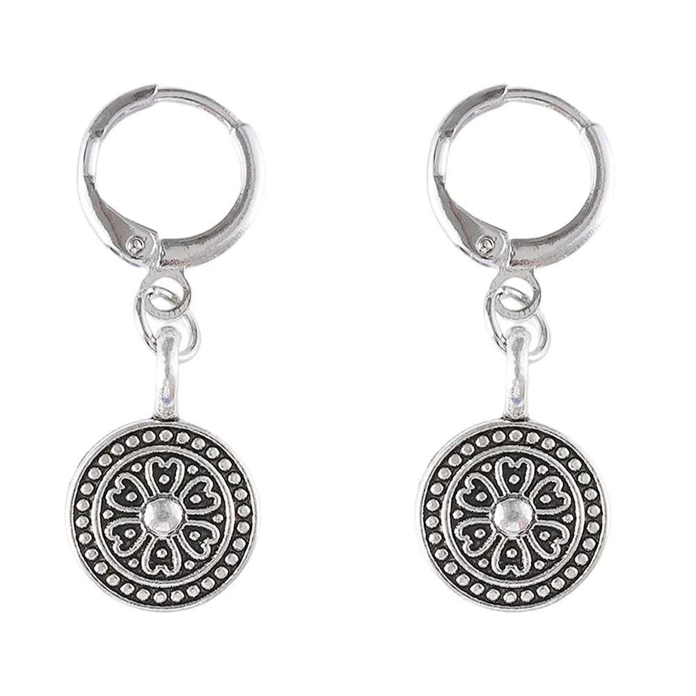 Bohemian retro geometric earrings with distressed ethnic design and electroplated finish in zinc alloy