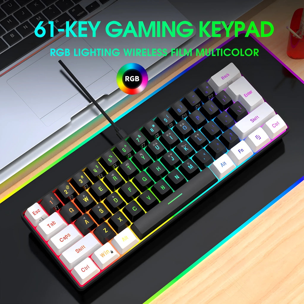 Wired 61 key membrane keyboard with USB cable in white and black colour