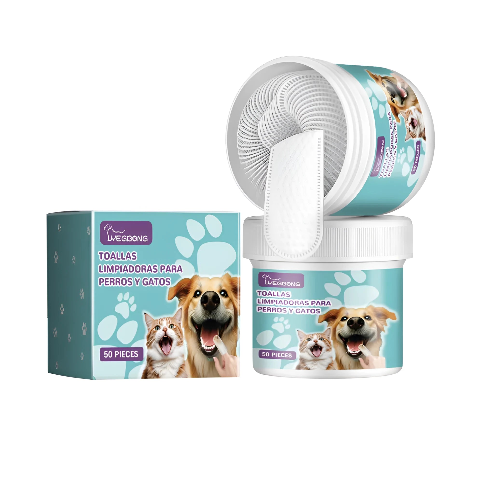 Dog cleaning finger gloves for tartar removal with sodium bicarbonate and natural extracts.