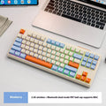 Free Wolf M87 wireless Bluetooth keyboard in blueberry colour on a desk with USB receiver and cable.